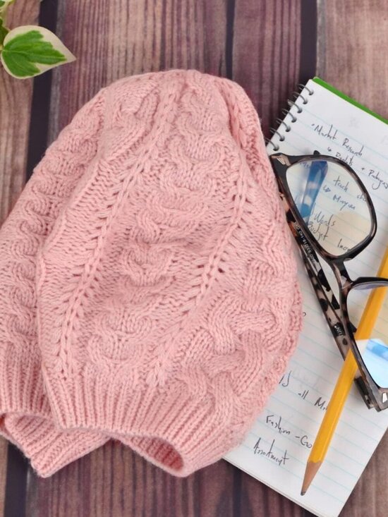 Women\'s Crochet Knitted Style Beanie Slouchy Hat Pink main image 7